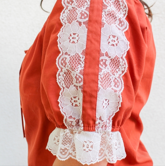 SOLD - Vintage 1970s Deep Orange Rust Off the Shoulder Western Style - Picture 5 of 11